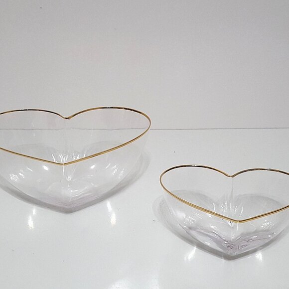 NEW Williams Sonoma Set of 2 Heart Shaped Gold Trimmed Glass Serving Bowls NIB - Picture 3 of 5